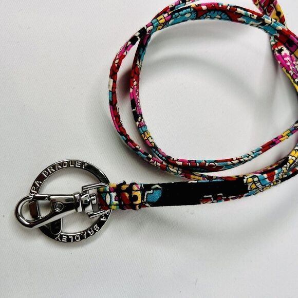 Vera Bradley Lanyard Key Ring ID Badge Clip Holder Blue Pink Yellow Black EUC B1 - Picture 3 of 6